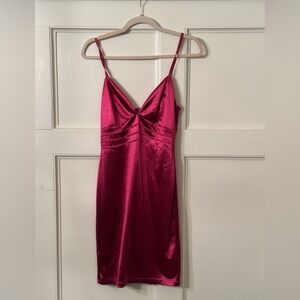 Lulus Fuchsia Satin Structured Mini Dress Strappy Cocktail Party Small